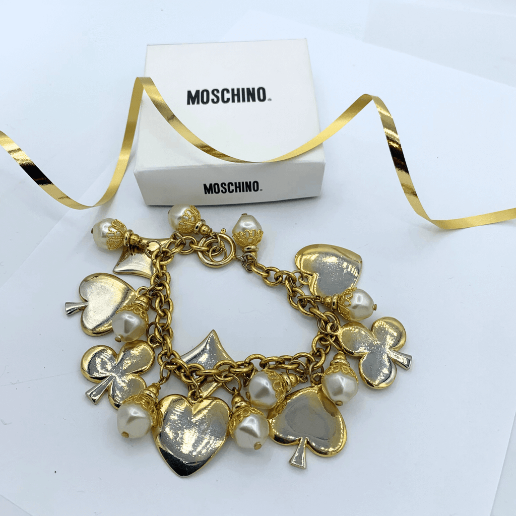 Vintage Moschino Card Suits & Baroque Pearls Charm Bracelet – view 2