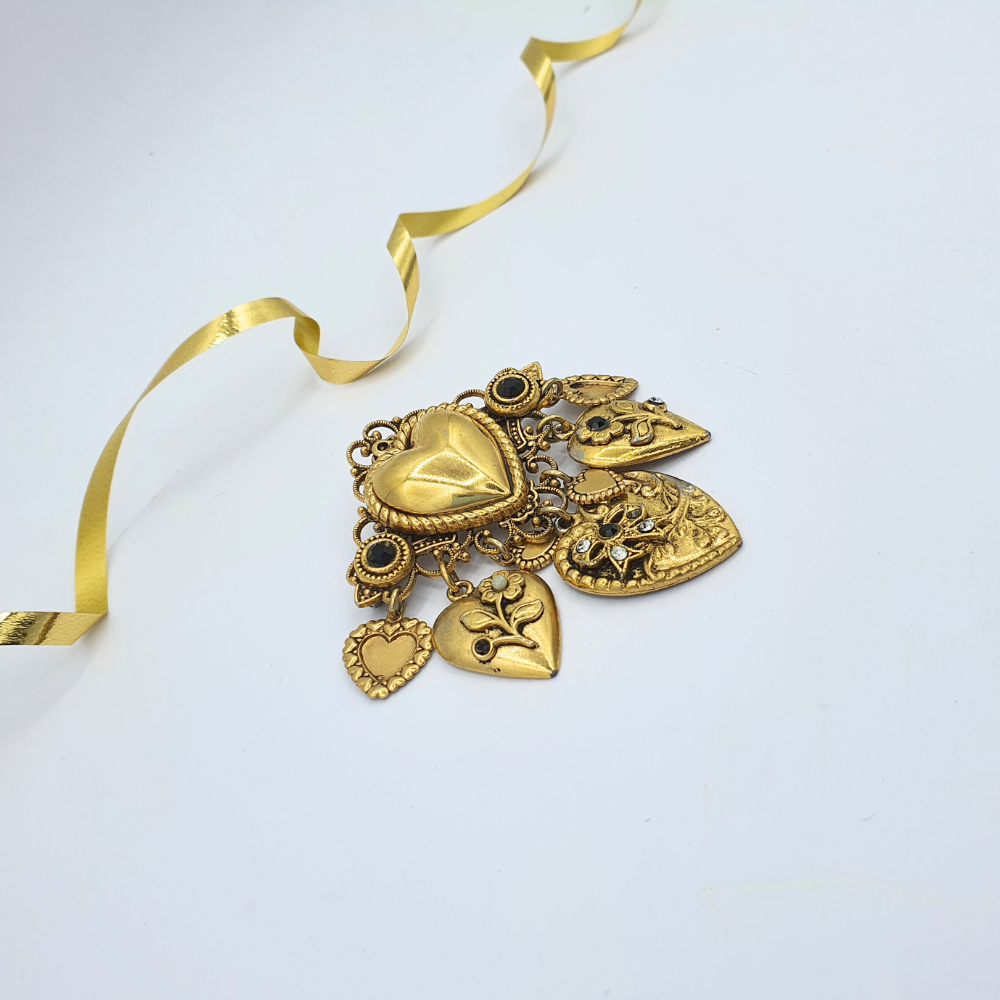 Vintage Zoe Coste Brooch with Dangling Heart Charms – view 2