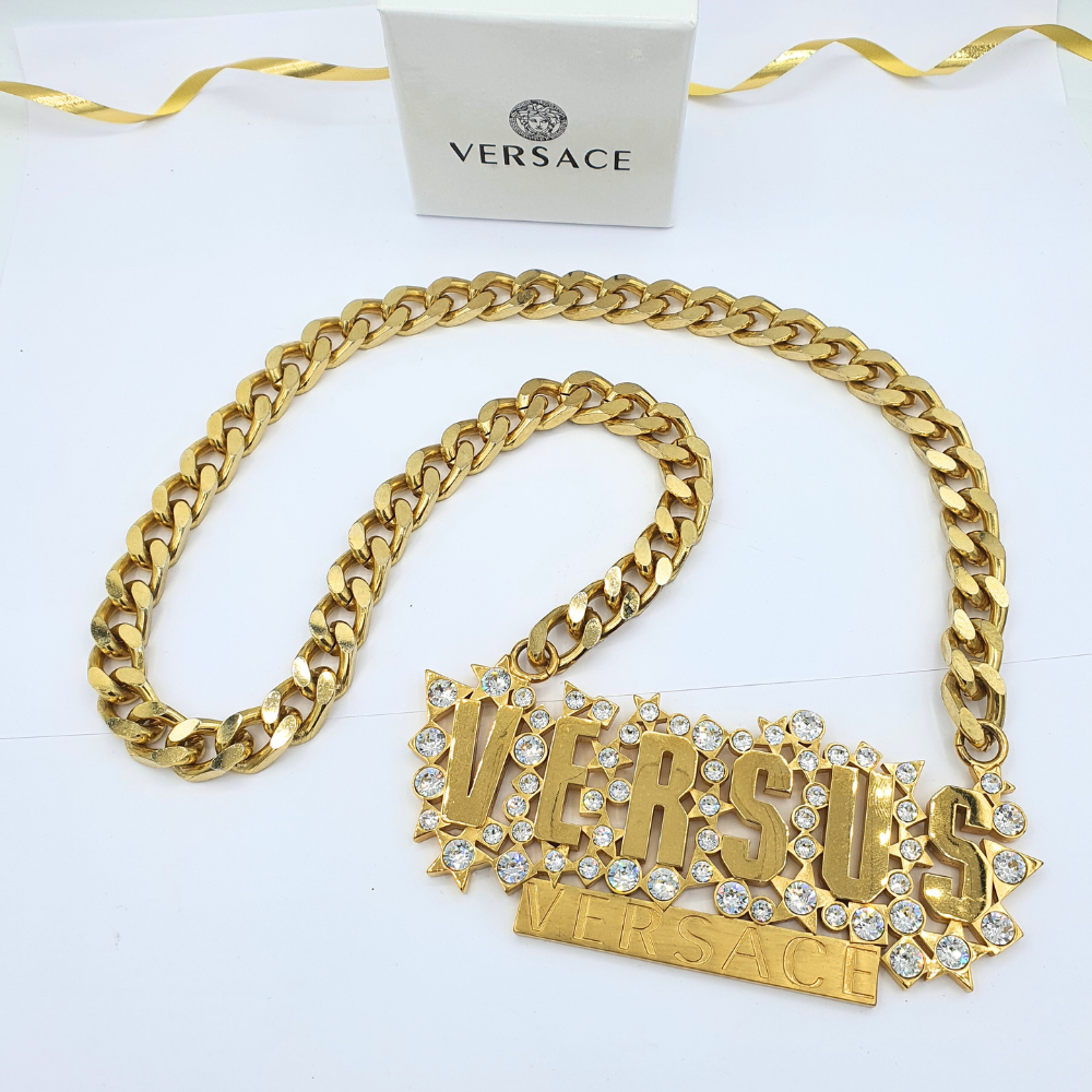 Versus Versace Vintage Statement Necklace – Crystal Logo Pendant – view 2