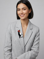 Vintage Lea Stein Penguin Brooch in Rhodoid – worn by model