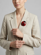 Vintage Lea Stein Ladybird Brooch in Rhodoid – worn by model