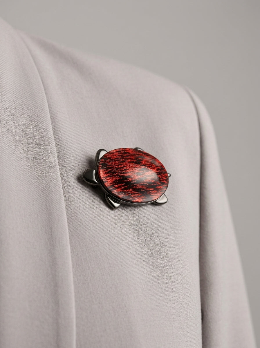 Vintage Lea Stein XL Turtle Brooch in Red Rhodoid – worn by model