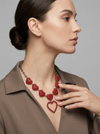 Vintage Moschino Red Hearts Statement Necklace – worn by model