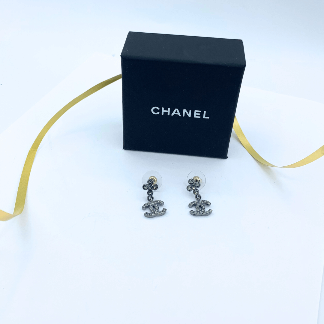 Vintage Chanel CC Logo Crystal Earrings