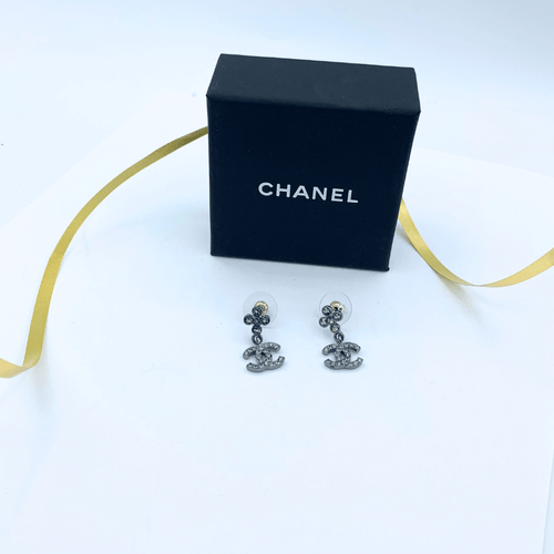 Vintage Chanel CC Logo Crystal Earrings