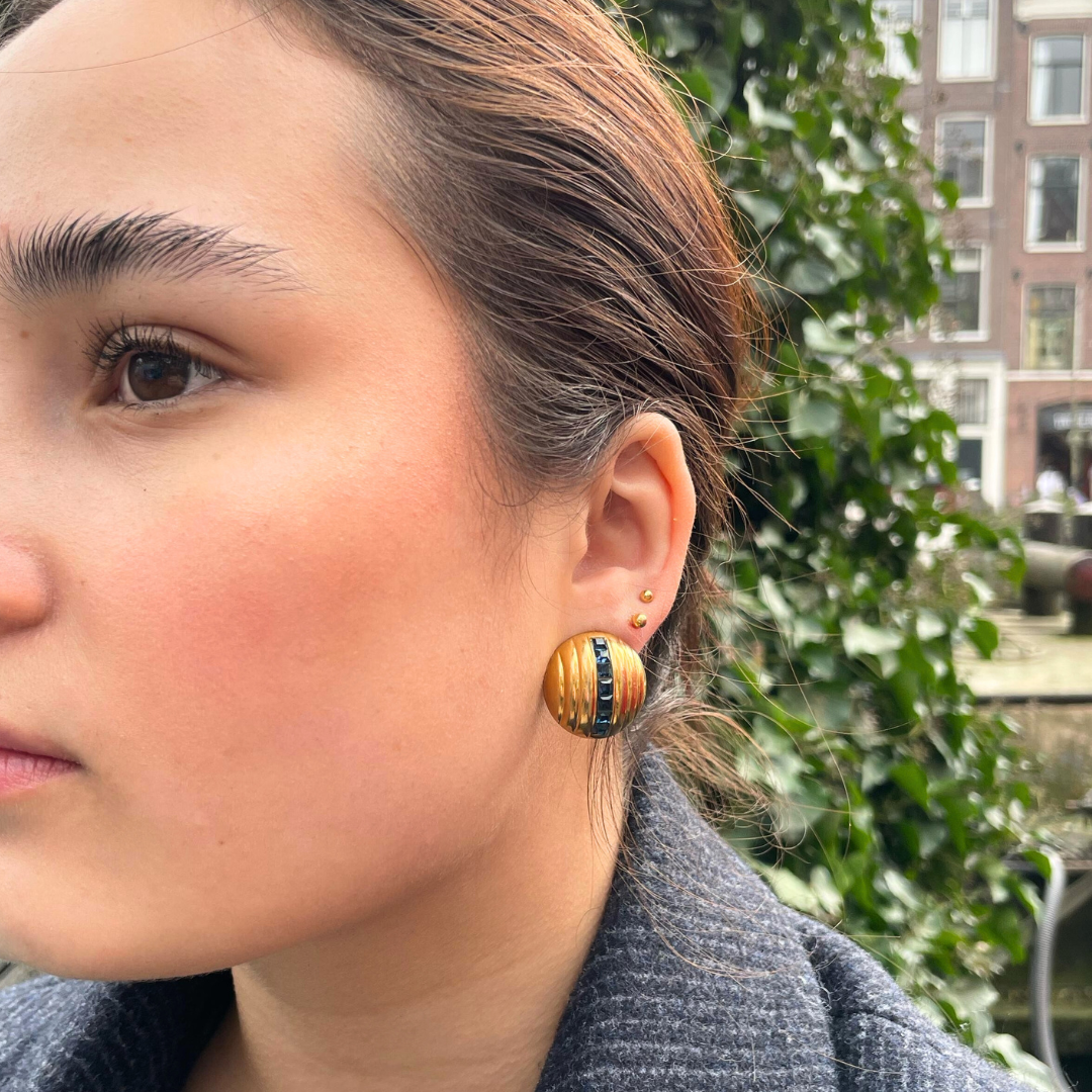 Vintage Lanvin Domed Ribbed Clip Earrings – view 4