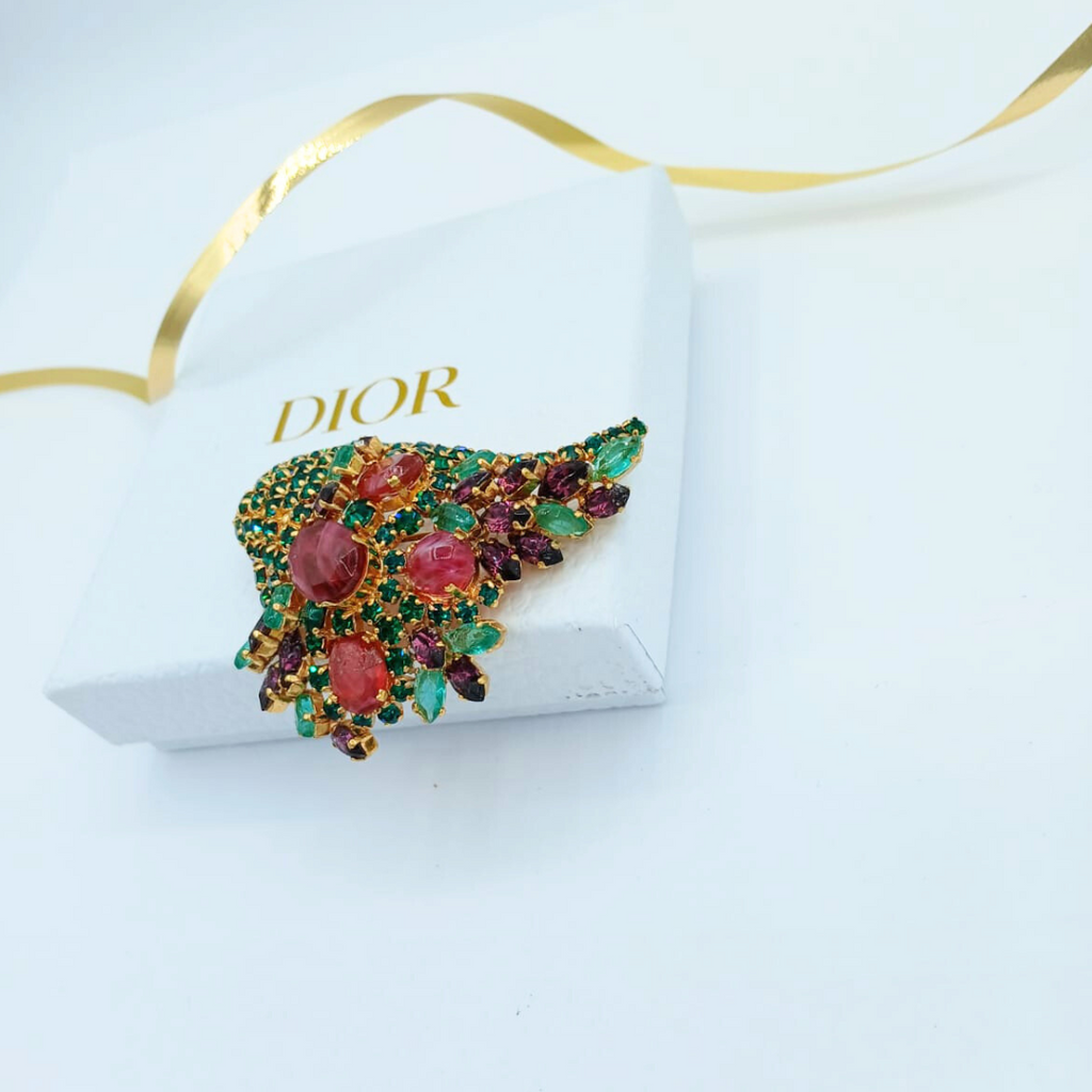 Vintage Christian Dior Crystal Flower Basket Brooch 1969 – view 2