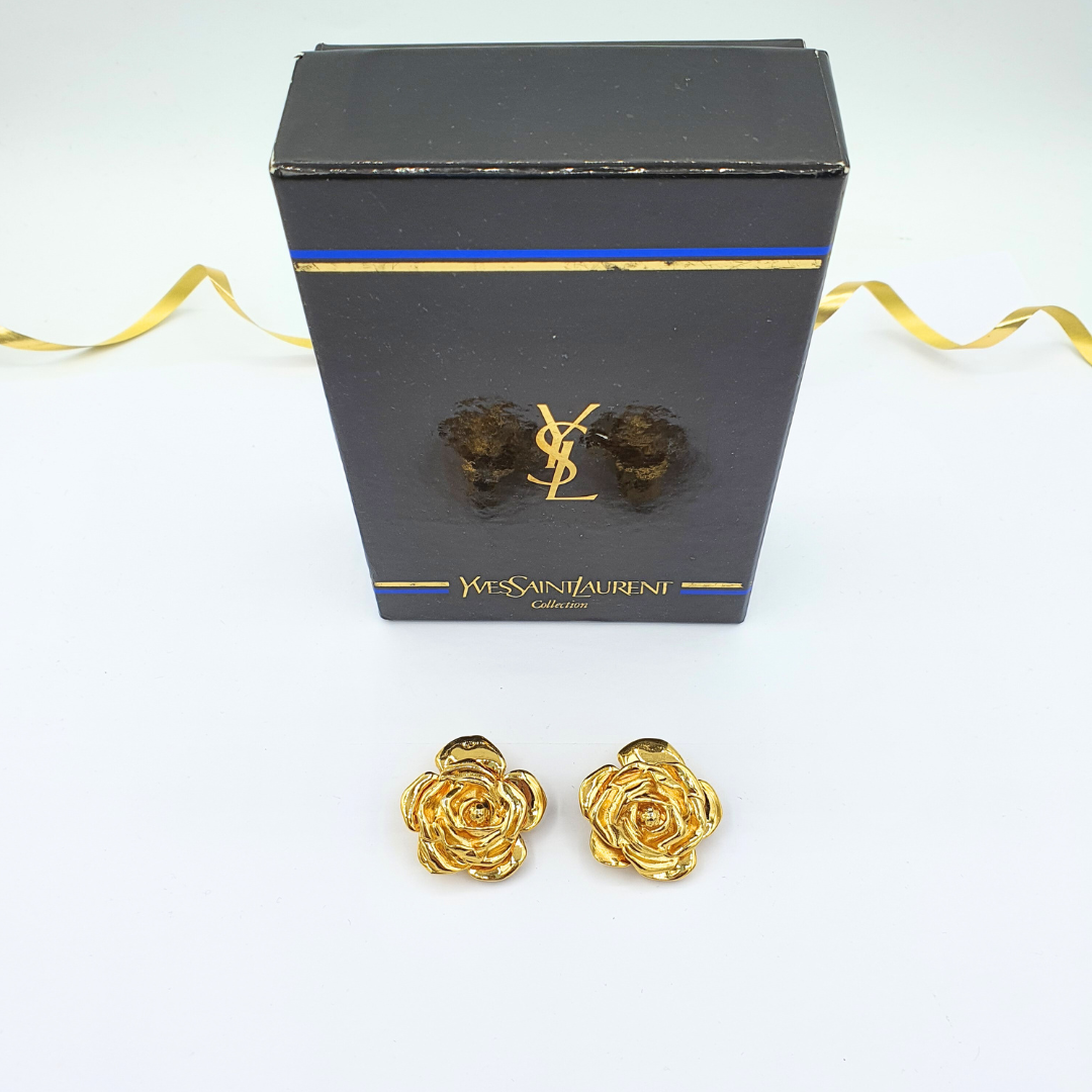 Vintage Yves Saint Laurent Rose Clip Earrings