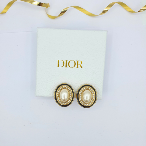 Christian Dior Ovale Faux Parel & Strass Clip Oorbellen