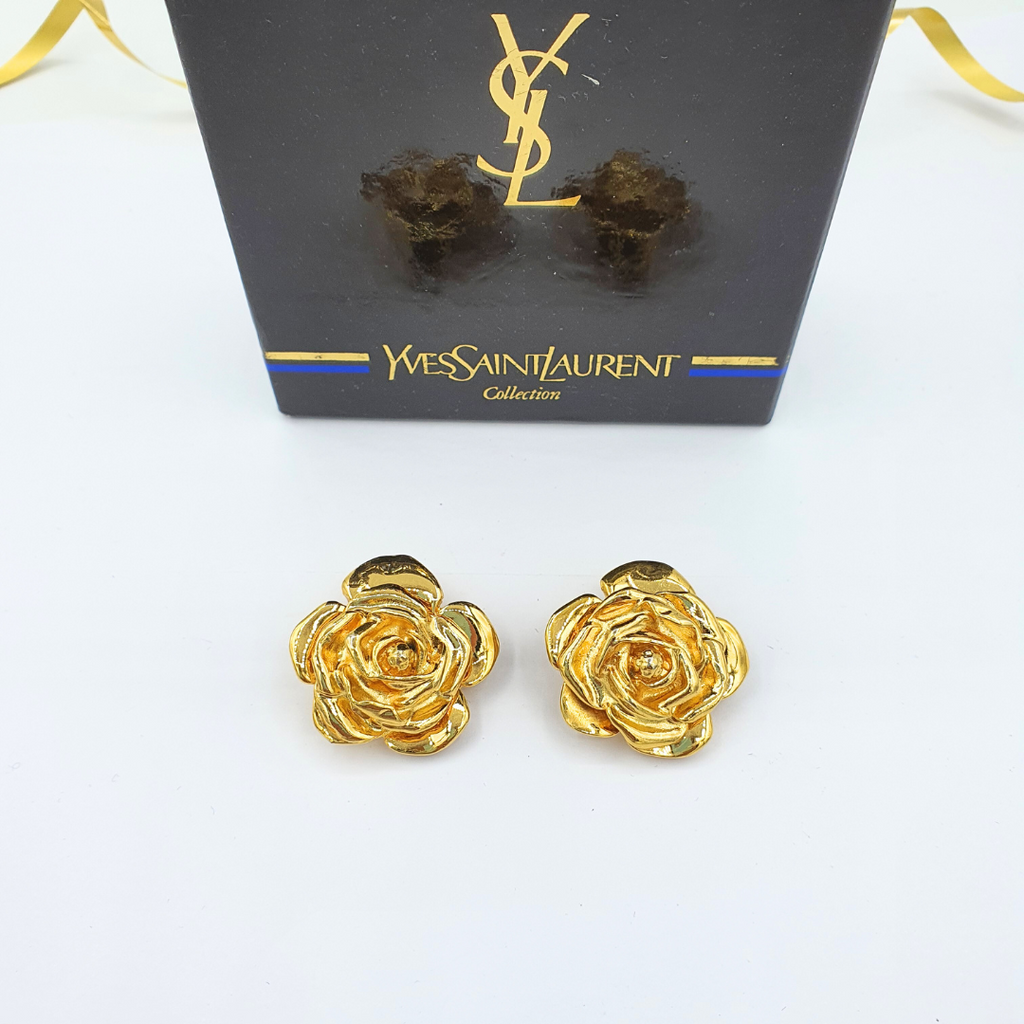 Vintage Yves Saint Laurent Rose Clip Earrings – view 2