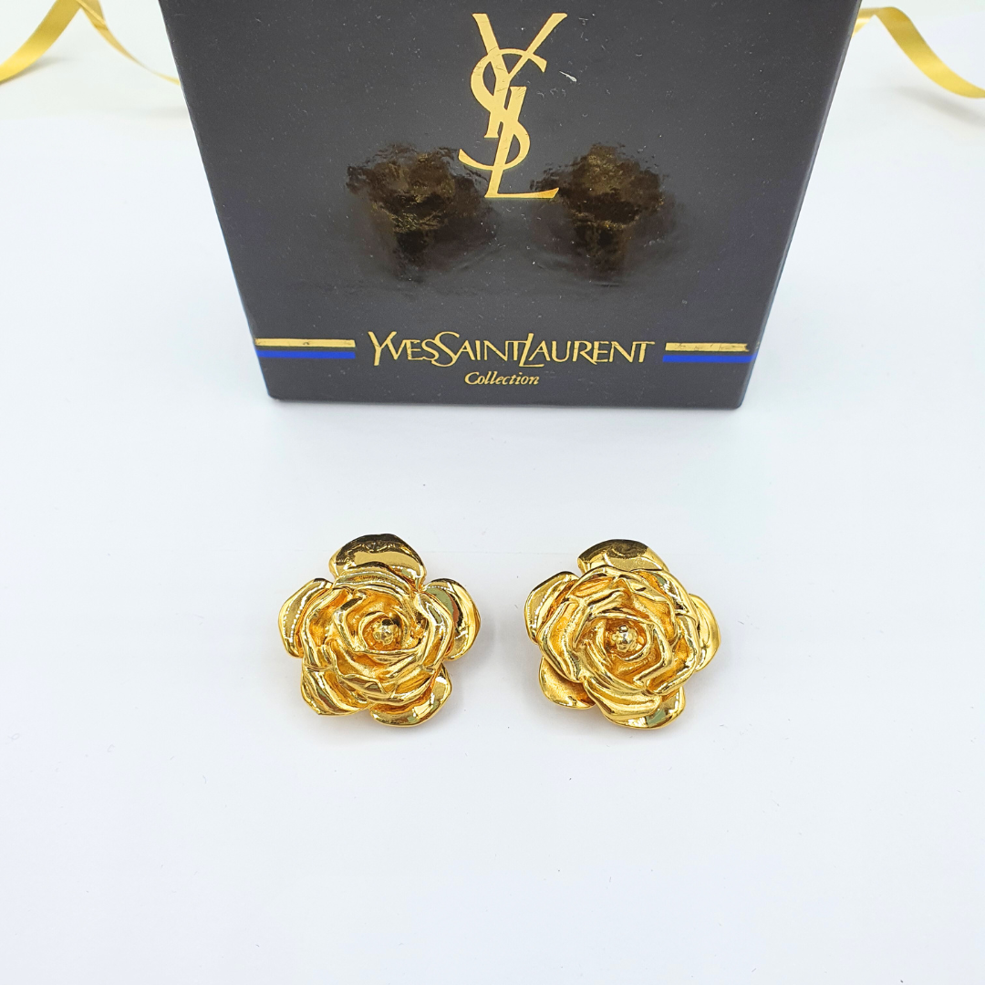 Vintage Yves Saint Laurent Rose Clip Earrings – view 2