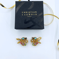 Vintage Christian Lacroix Asymmetric Rainbow Clip Earrings