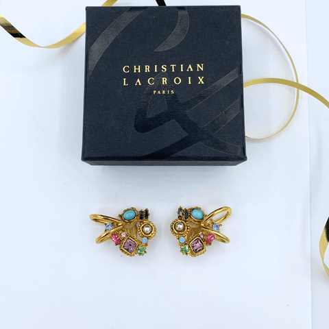 Clip Earrings Christian Lacroix Rainbow Crystals