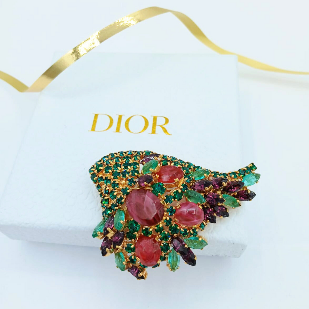 Vintage Christian Dior Crystal Flower Basket Brooch 1969 – view 3