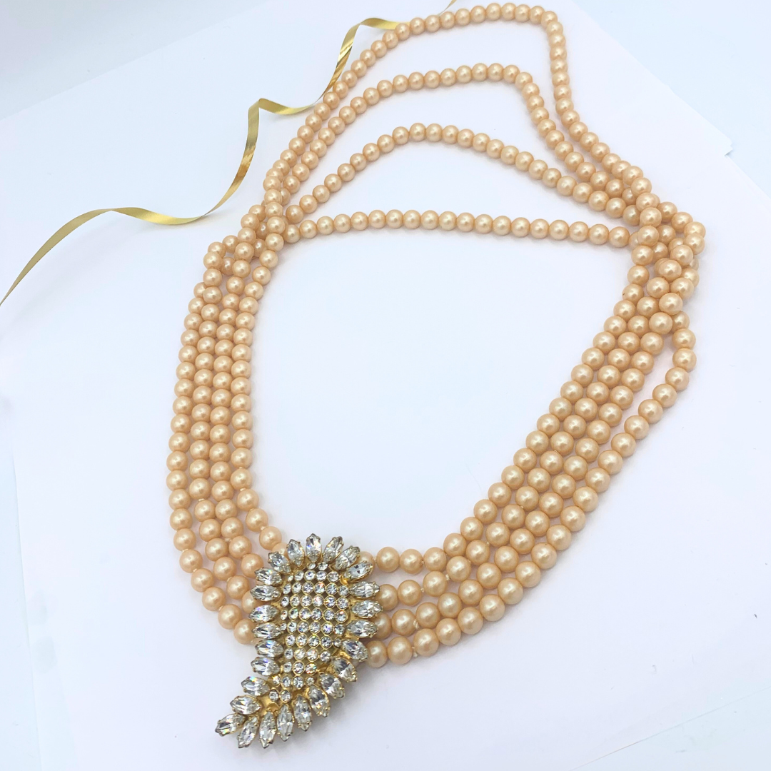 Vintage Valentino Champagne-Coloured Faux Pearl Necklace – view 3