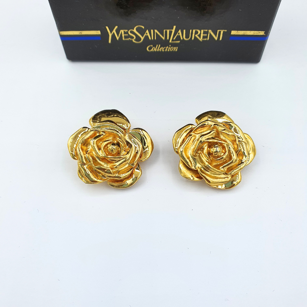Vintage Yves Saint Laurent Rose Clip Earrings – view 3