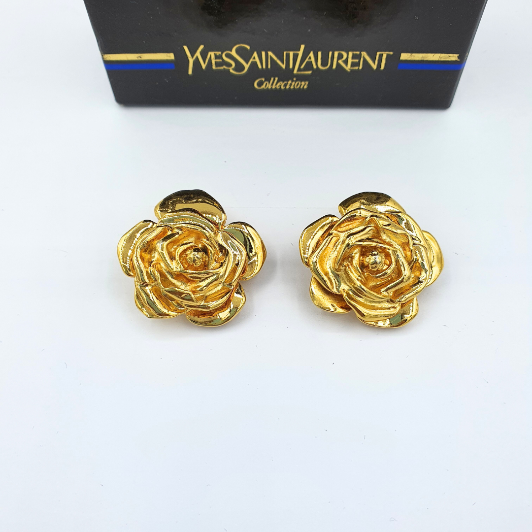 Vintage Yves Saint Laurent Rose Clip Earrings – view 3