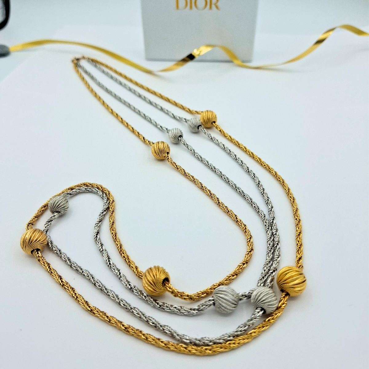 Vintage Christian Dior Double Necklace with Ribbed Spheres – view 4