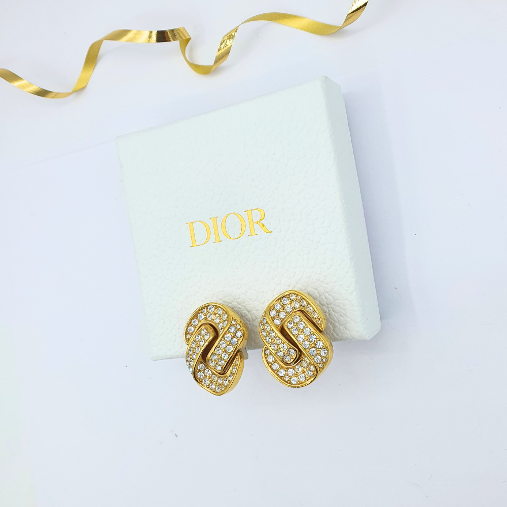Vintage Christian Dior Knotted Rhinestone Motif Clip Earrings – view 4