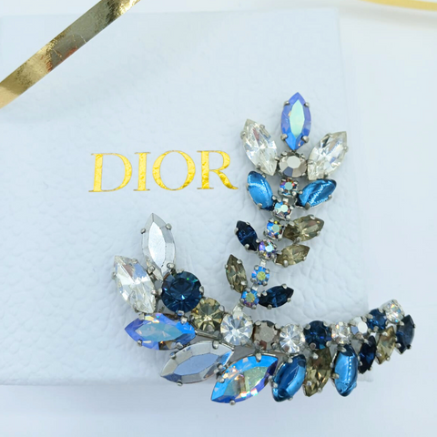 Christian Dior Bladvormige Kristallen XL Broche 1960's