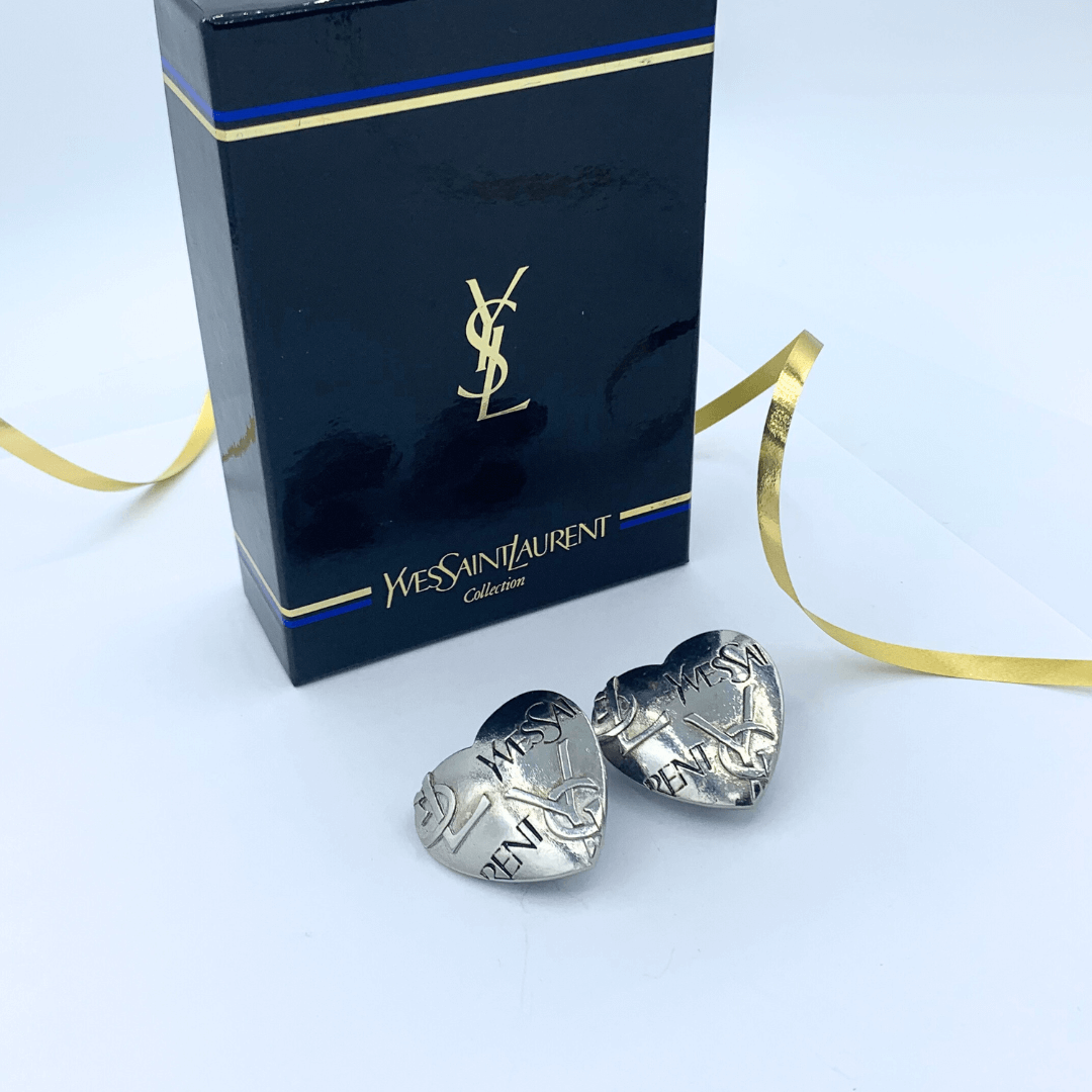 Vintage Yves Saint Laurent Logo Heart-Shaped Clip Earrings