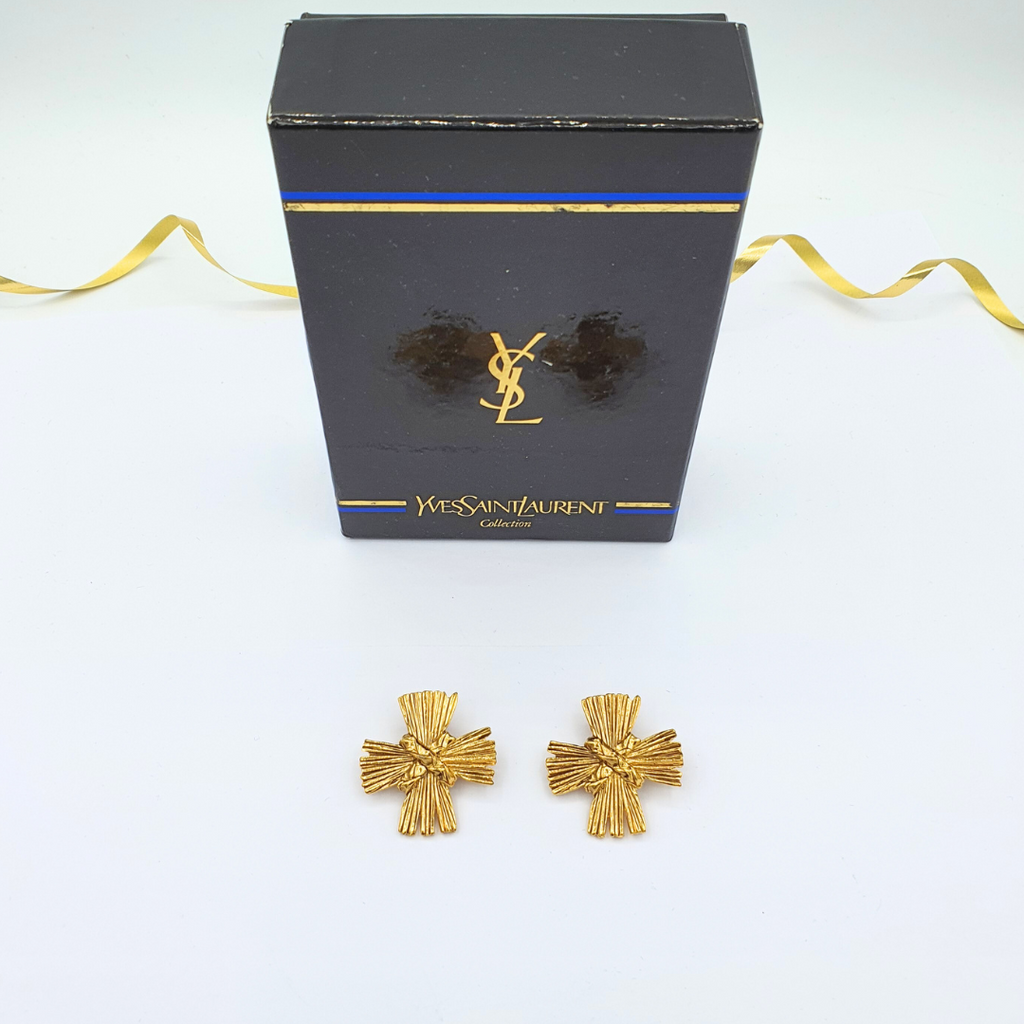 Vintage Yves Saint Laurent Cross-Shaped Clip Earrings