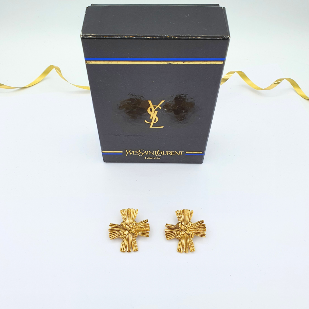 Vintage Yves Saint Laurent Cross-Shaped Clip Earrings