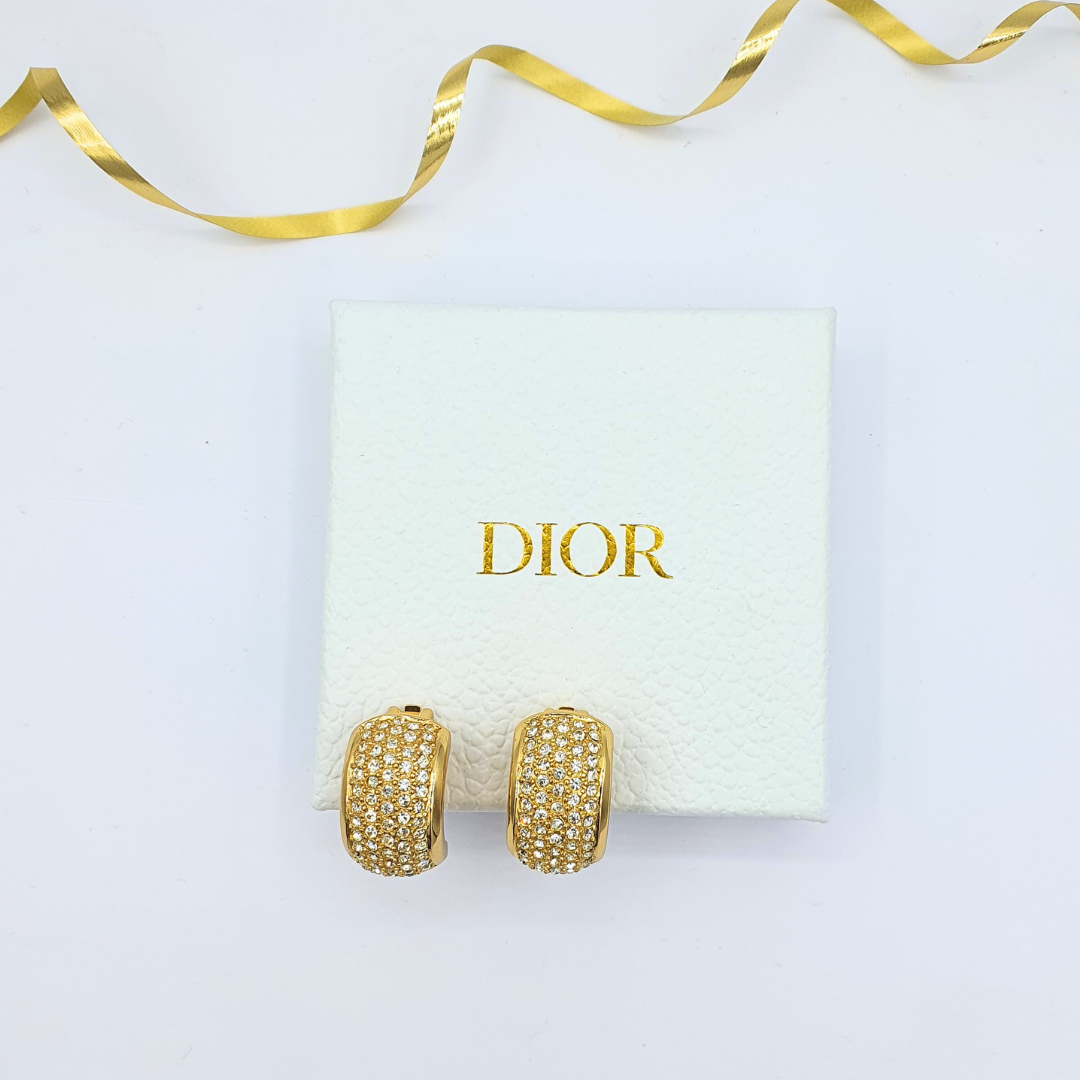 Vintage Christian Dior Rounded Crystal Clip Earrings