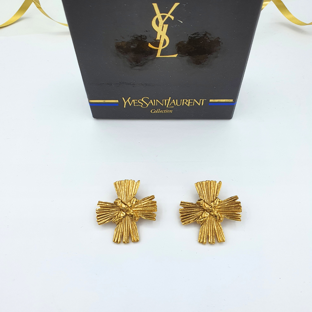 Vintage Yves Saint Laurent Cross-Shaped Clip Earrings – view 2