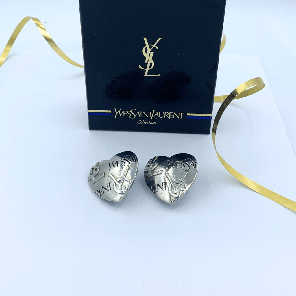 Vintage Yves Saint Laurent Logo Heart-Shaped Clip Earrings – view 2