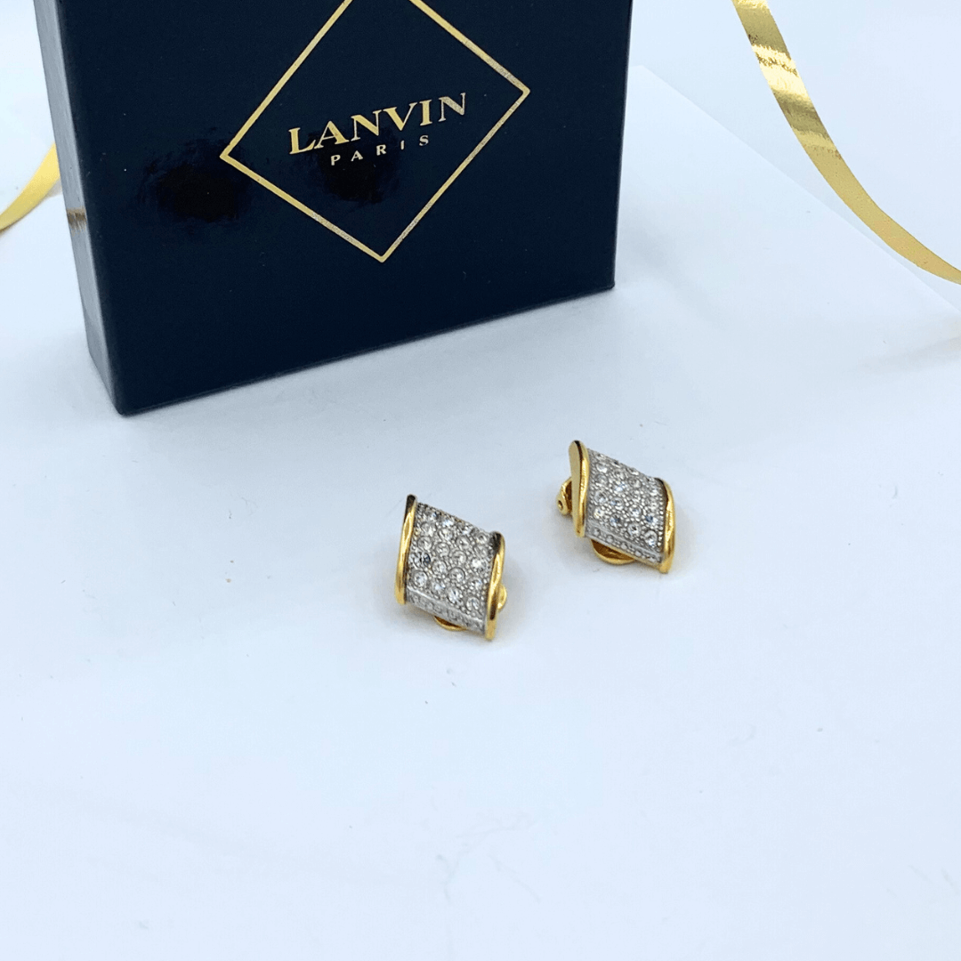Vintage Lanvin Rectangular Gently Curved Clip Earrings