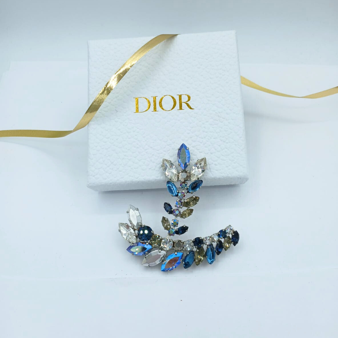 Vintage Christian Dior Leaf-Shaped Crystal XL Brooch 1960s