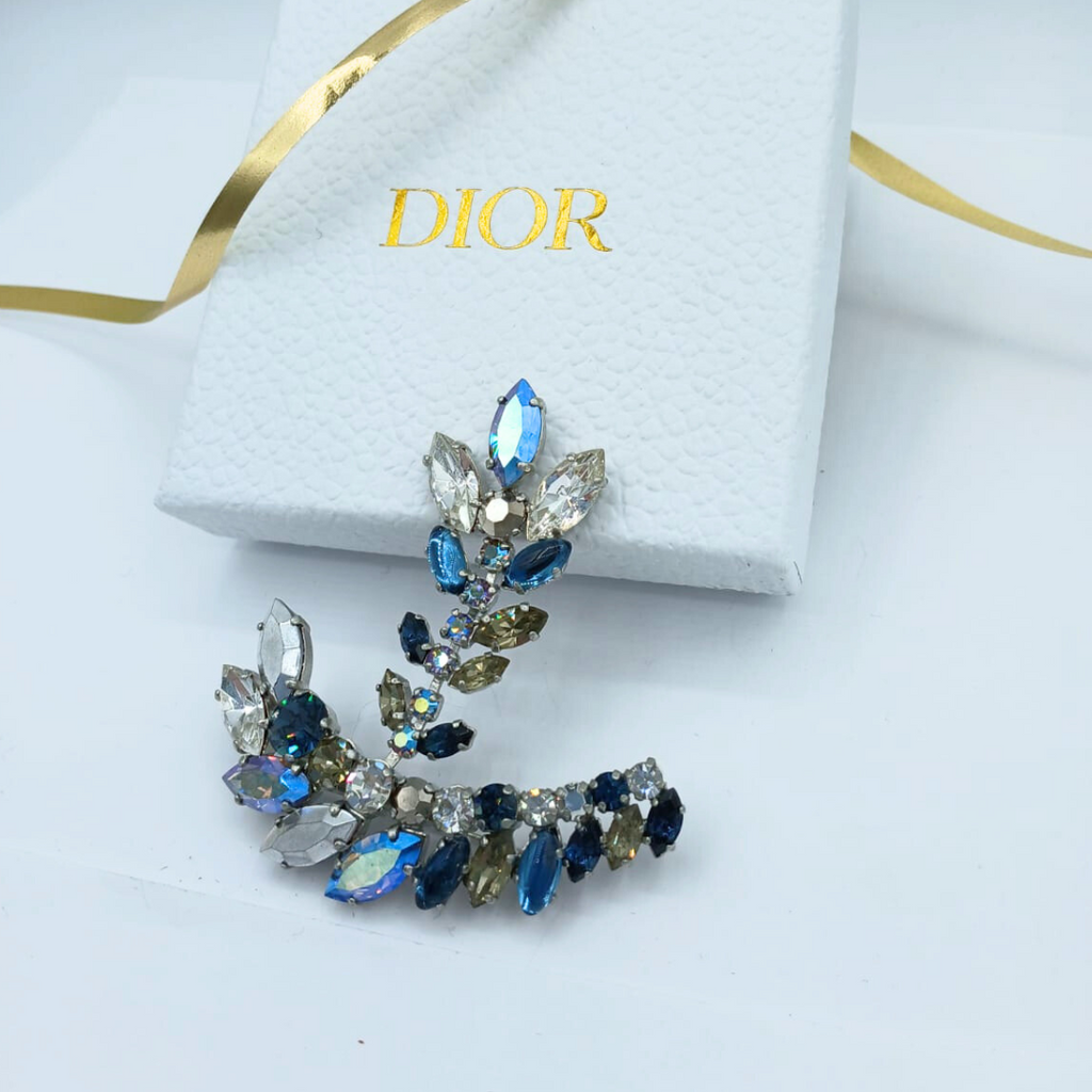 Vintage Christian Dior Leaf-Shaped Crystal XL Brooch 1960s – view 2