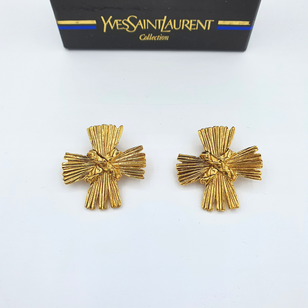 Vintage Yves Saint Laurent Cross-Shaped Clip Earrings – view 3