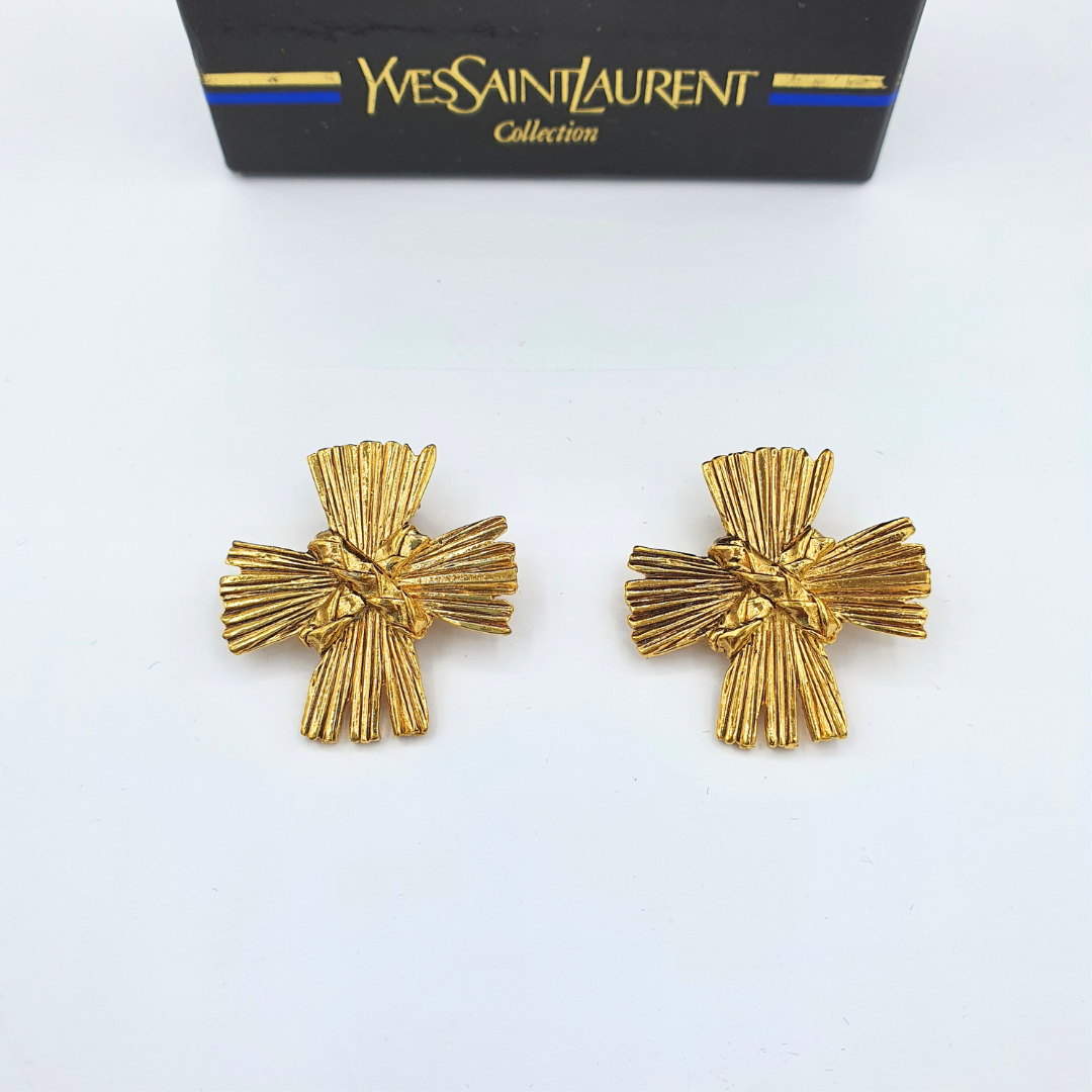 Vintage Yves Saint Laurent Cross-Shaped Clip Earrings – view 3
