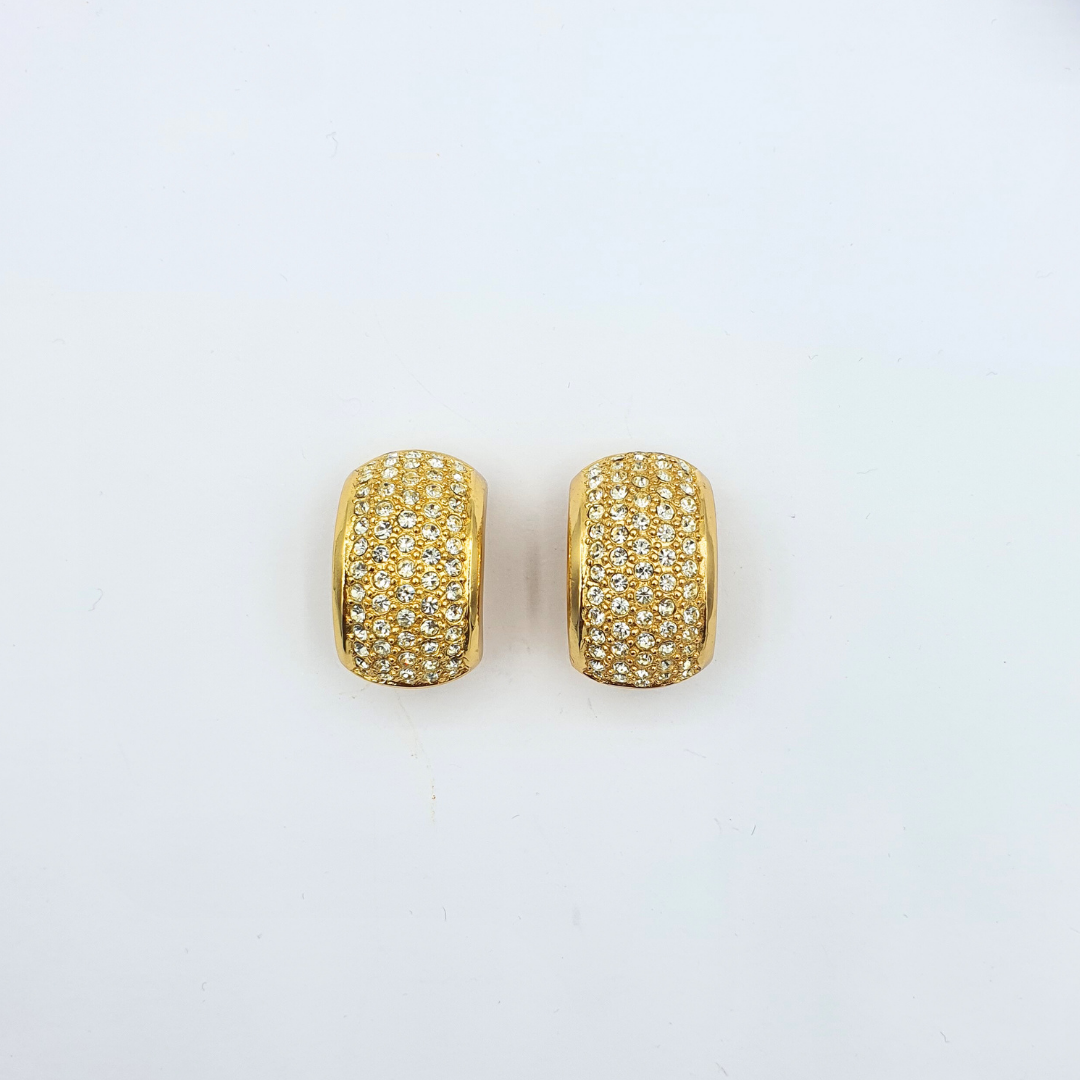 Vintage Christian Dior Rounded Crystal Clip Earrings – view 2