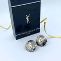 Vintage Yves Saint Laurent Logo Round Clip Earrings