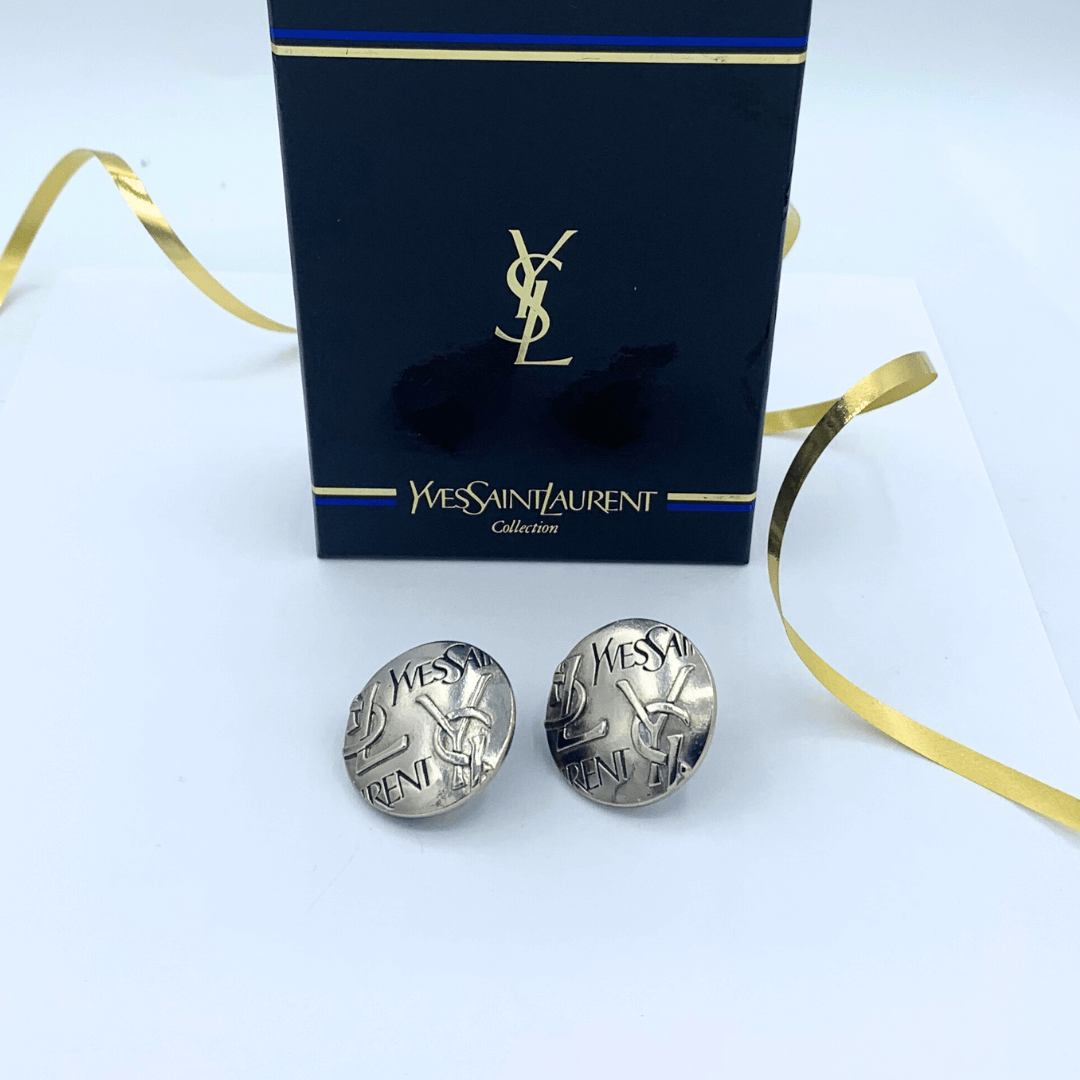 Vintage Yves Saint Laurent Logo Round Clip Earrings – view 2