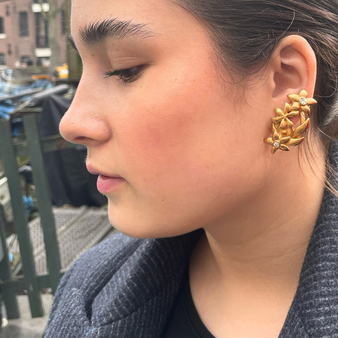 Vintage Lanvin Vertical Petal Clip Earrings – view 3