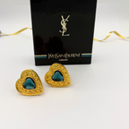 Vintage Yves Saint Laurent Heart-Shaped Deep Blue Cabochon Clip Earrings – view 2