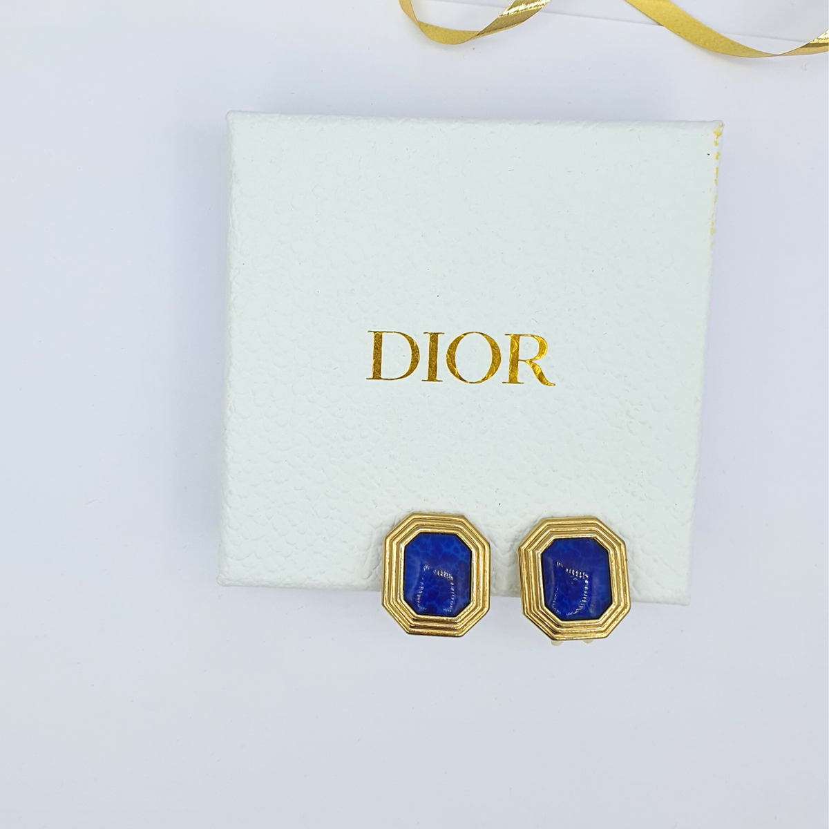 Vintage Christian Dior Octagonal Clips with Cobalt Blue Enamel