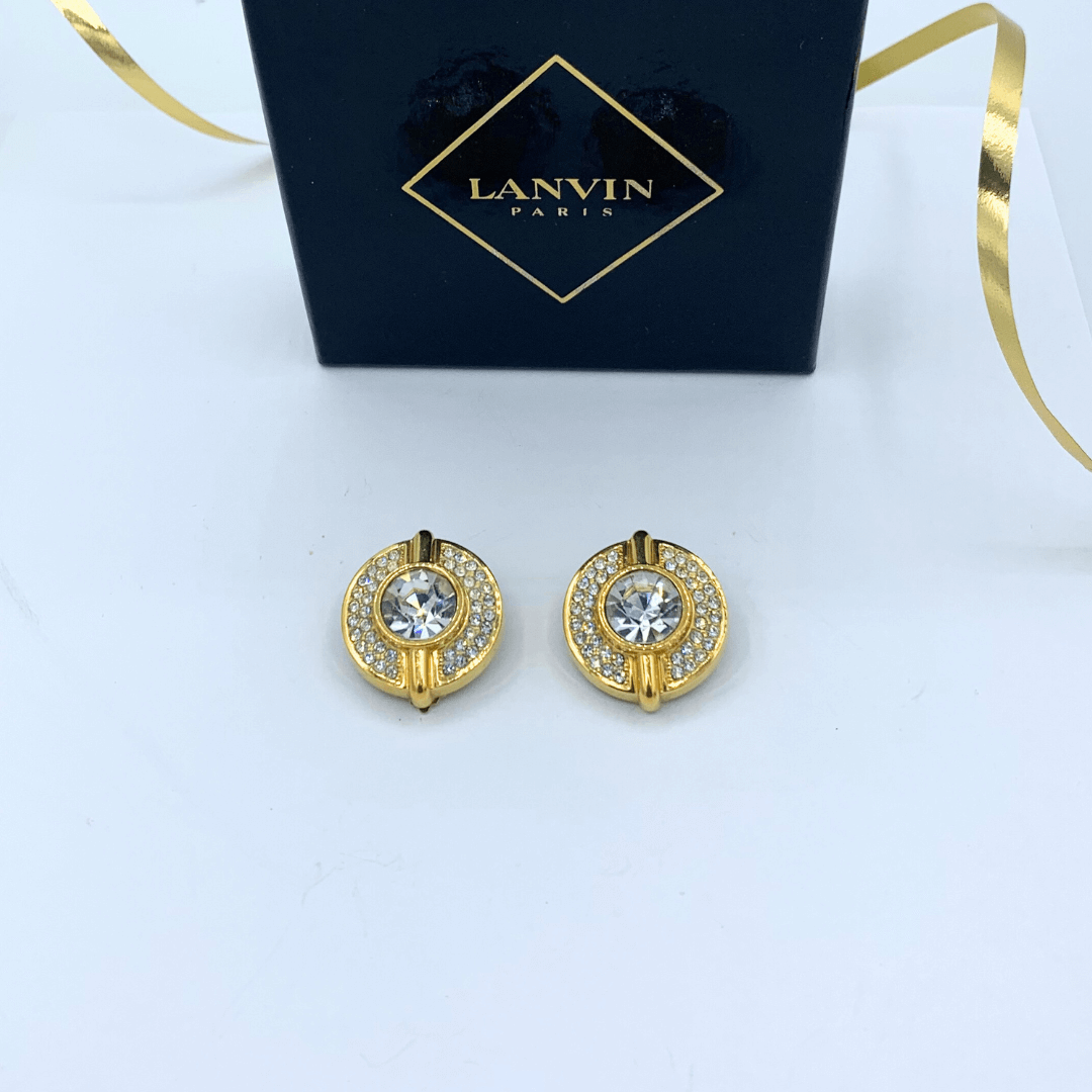 Vintage Lanvin Art Deco Pavé Rhinestone Clip Earrings