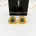 Vintage Yves Saint Laurent Heart-Shaped Deep Blue Cabochon Clip Earrings