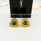Vintage Yves Saint Laurent Heart-Shaped Deep Blue Cabochon Clip Earrings