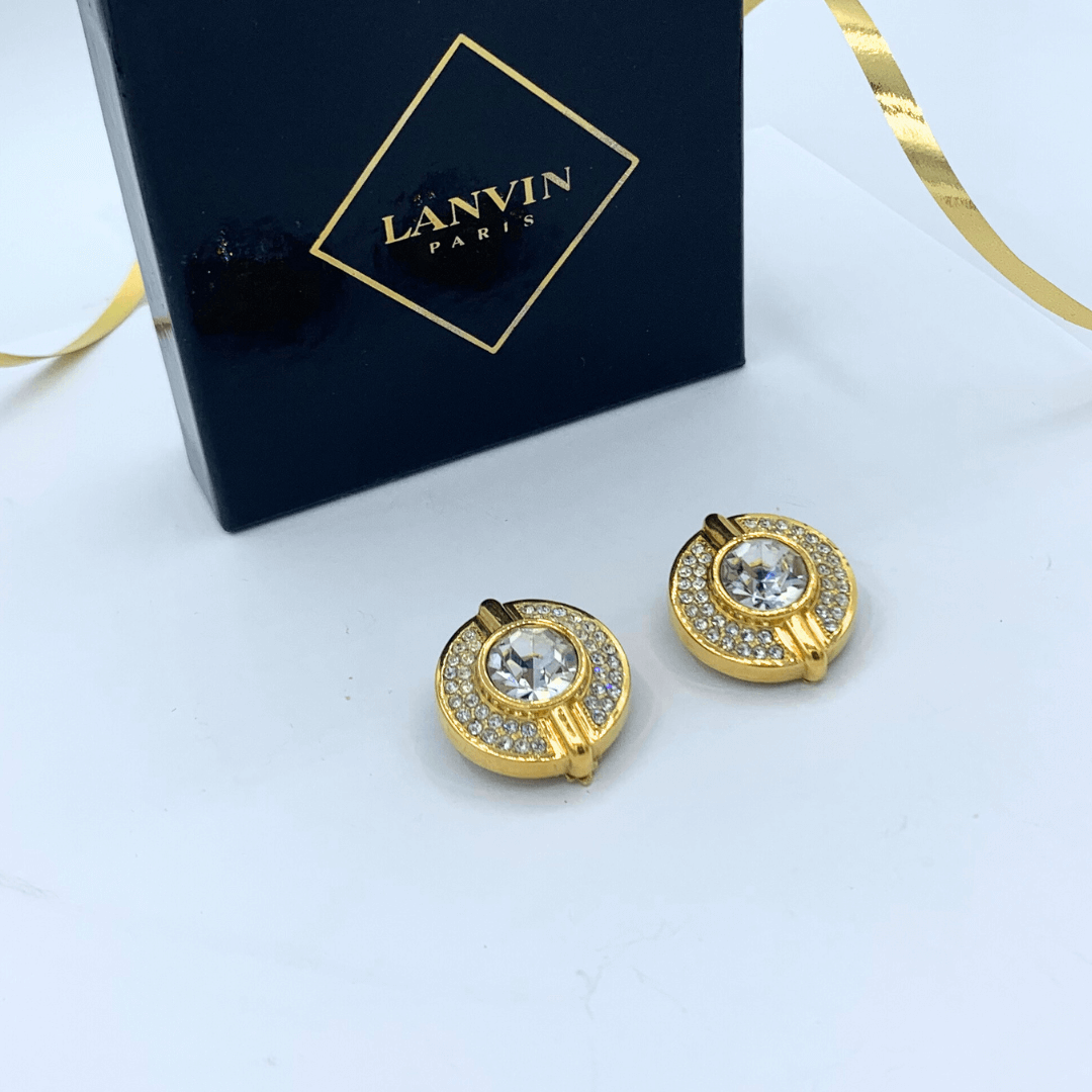 Vintage Lanvin Art Deco Pavé Rhinestone Clip Earrings – view 2