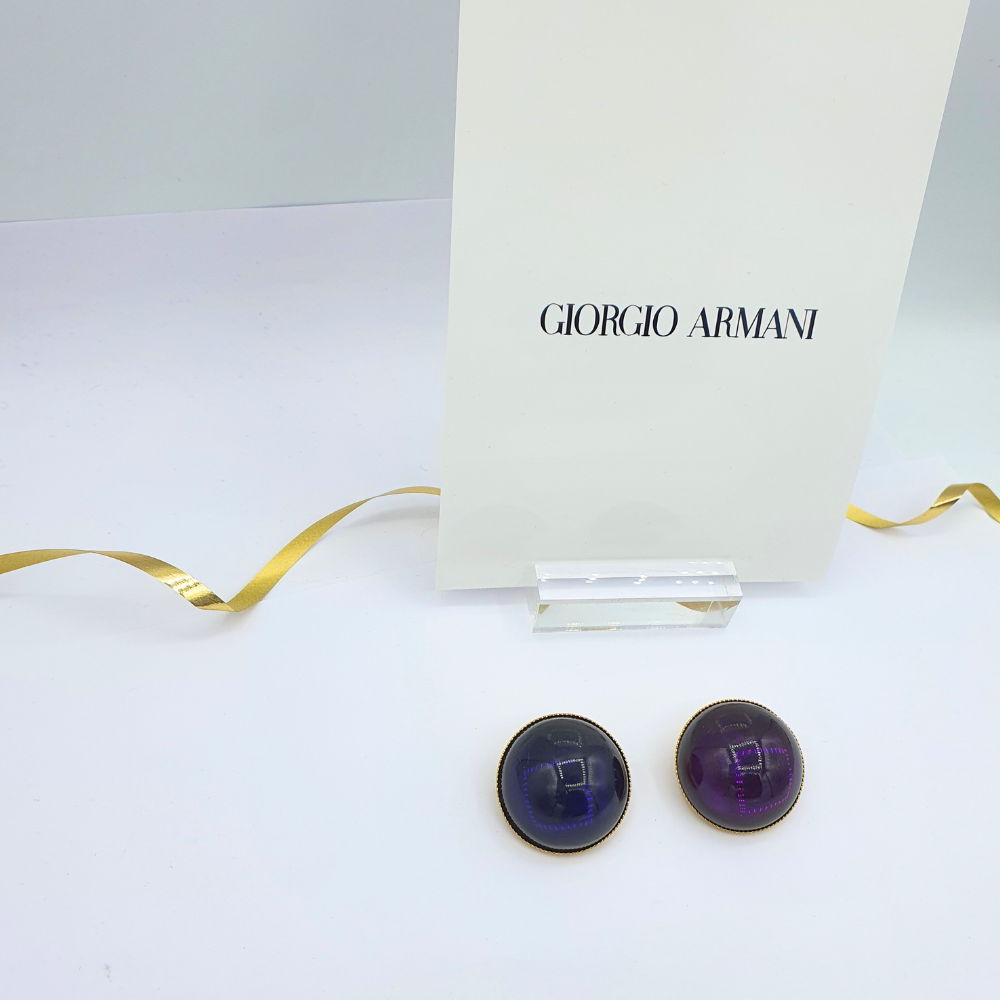 Vintage Giorgio Armani Deep Blue Cabochon Clip Earrings – view 2