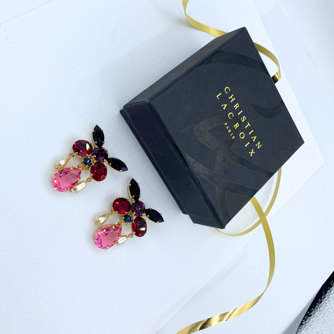 Vintage Christian Lacroix Butterfly Crystal Earrings
