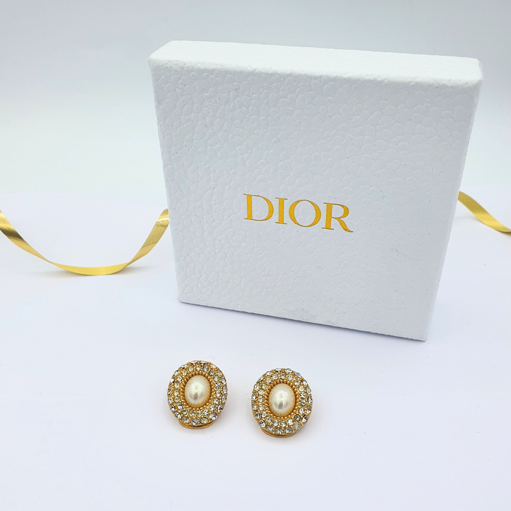 Vintage Christian Dior Oval Faux Pearl Clip Earrings – view 2