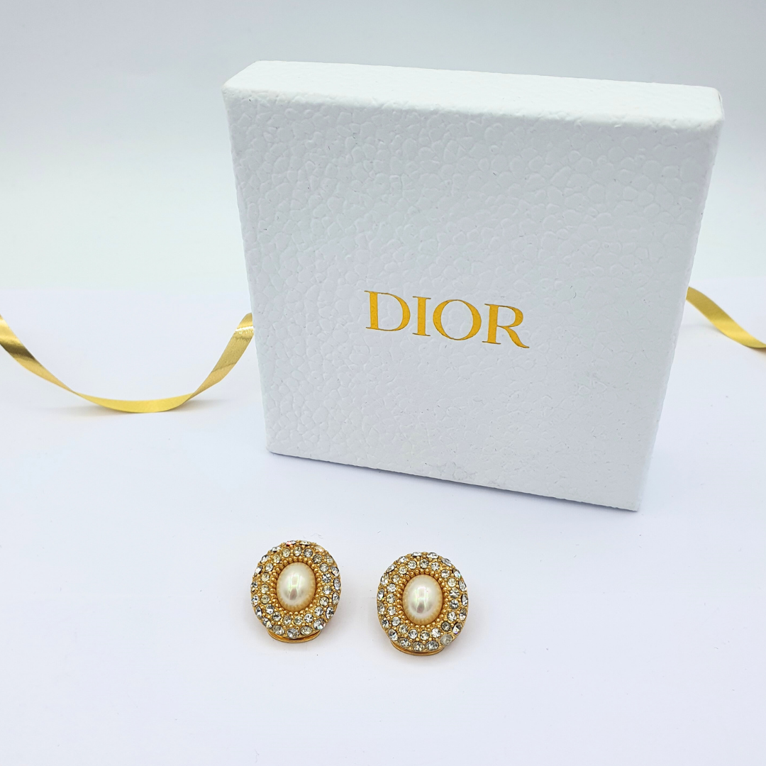 Vintage Christian Dior Oval Faux Pearl Clip Earrings – view 2