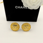 Vintage CC Logo Clip Earrings Braided Border